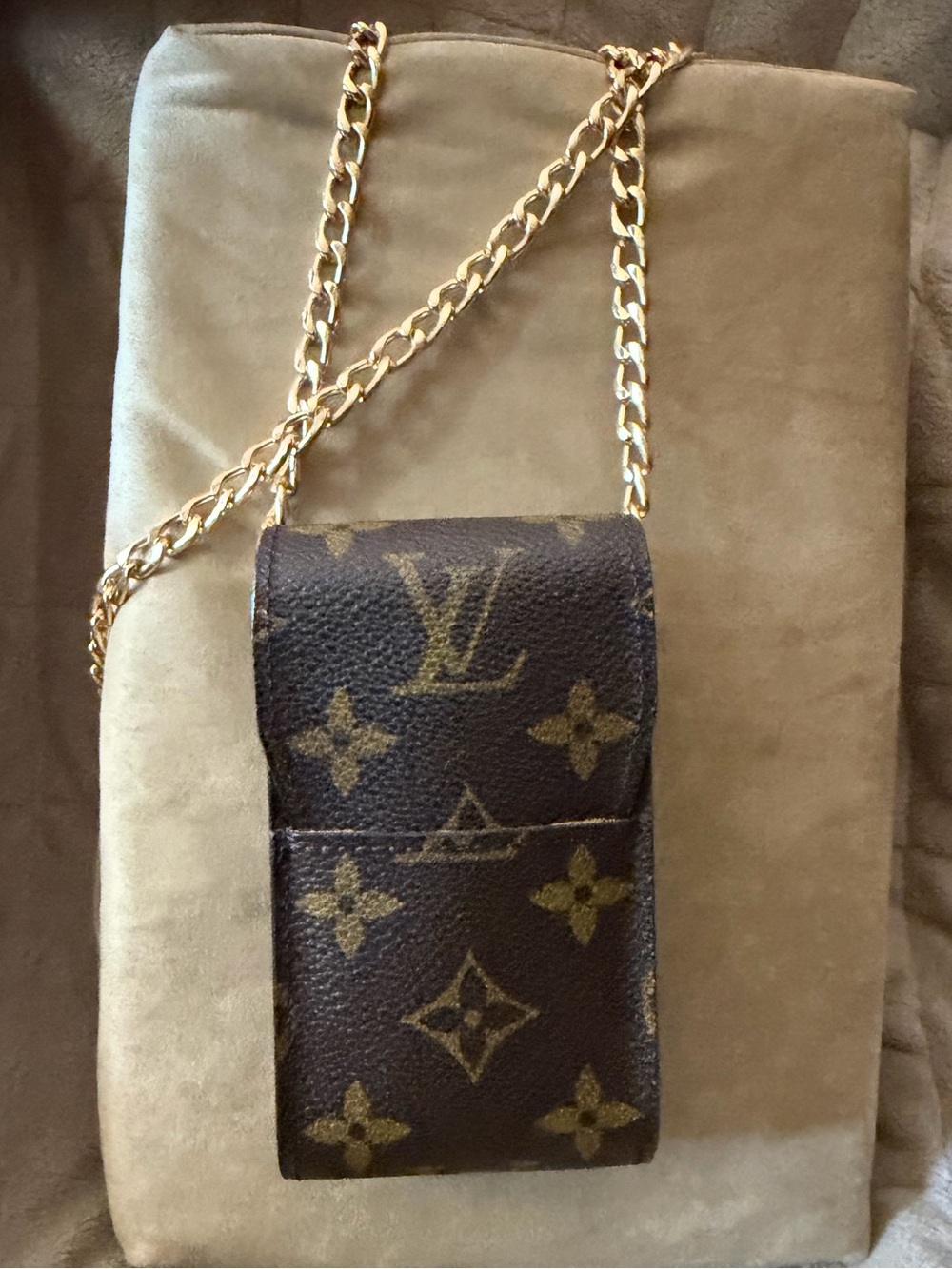 Louis Vuitton Brown Monogram Mini Accessory Case w/Unbranded Chain For Crossbody